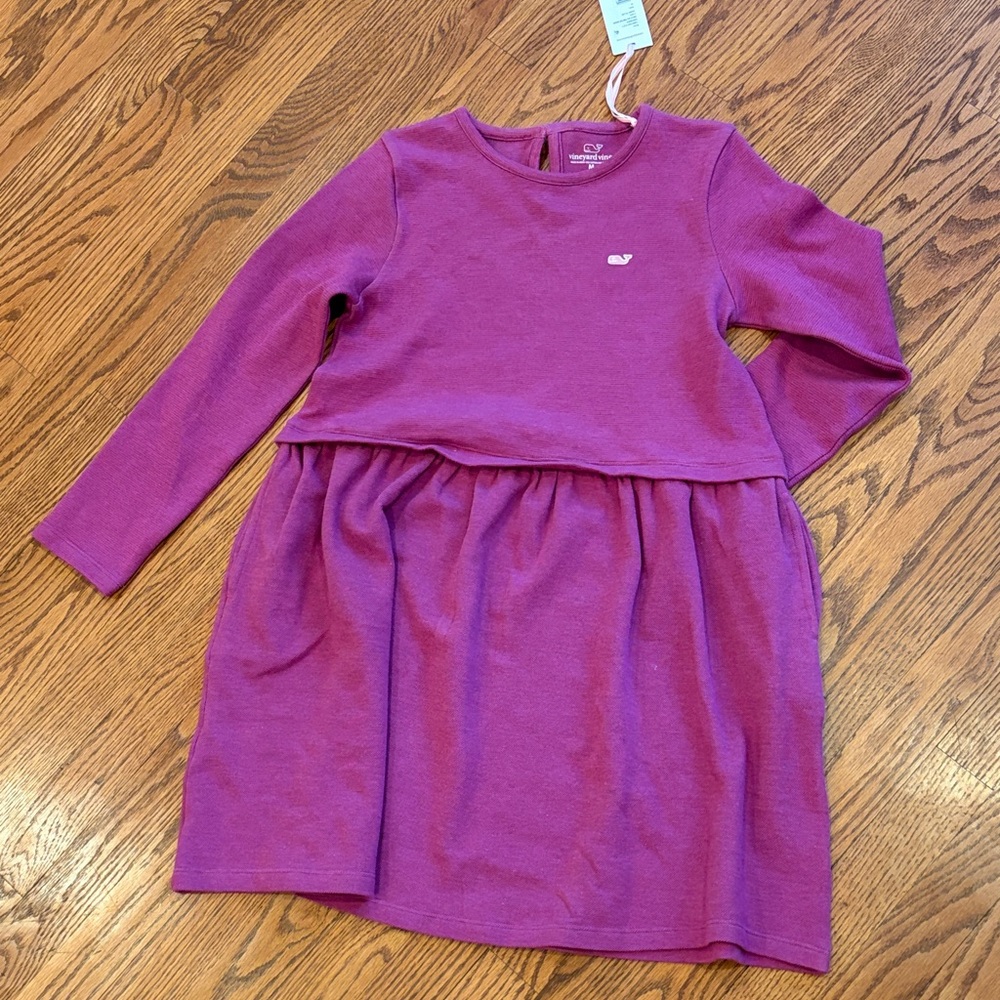 Vineyard Vines pink/purple cotton longsleeve dress new with tags 12-14
